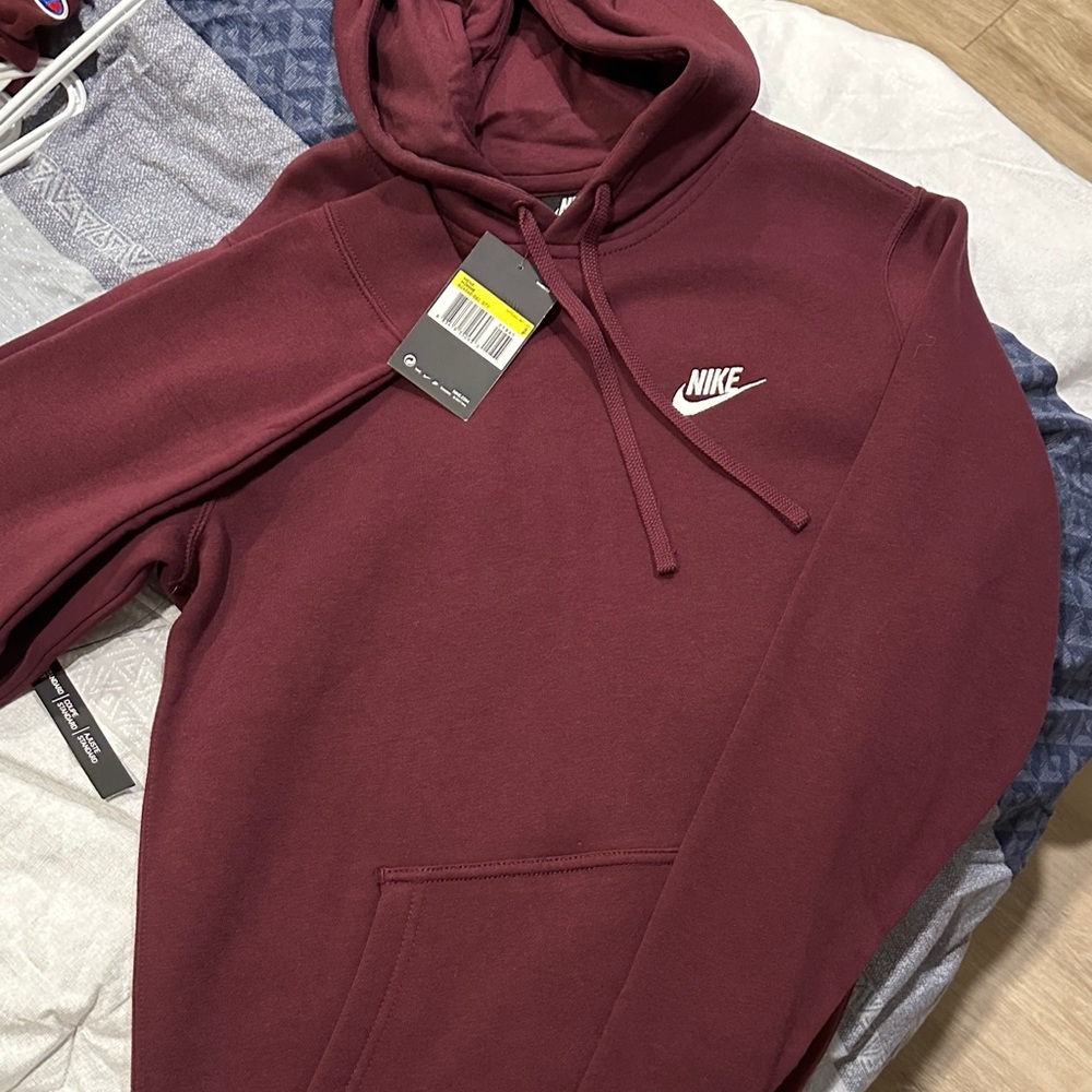 Nike Maroon Crewneck Hoodie with White Swoosh